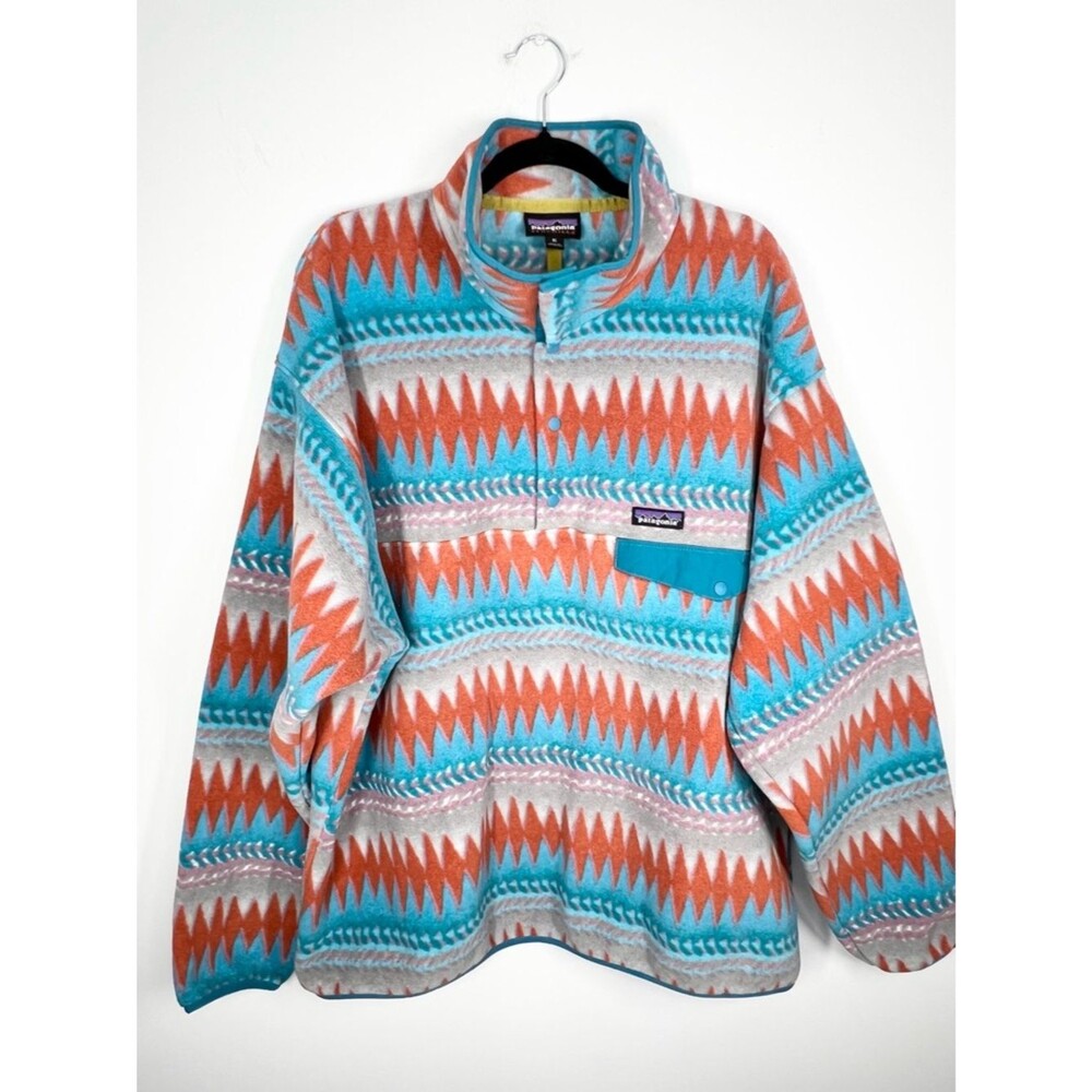 Patagonia Synchilla Snap T Pullover Fleece Laughing Waters Aztec Orange Blue XL